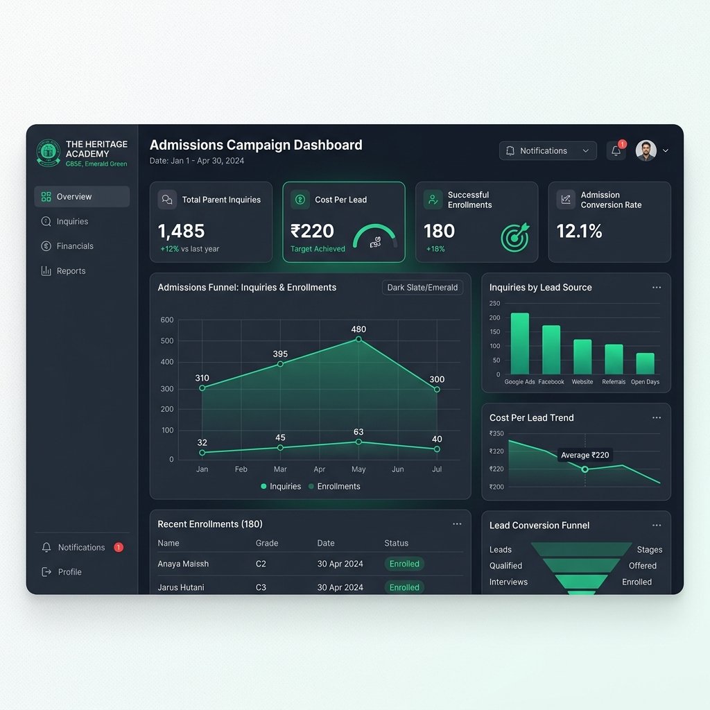 Chaitanya Academy admissions campaigns dashboard screenshot